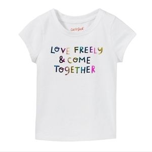 New! Cat & Jack Love Freely Girl's White Short-Sleeve T-Shirt
